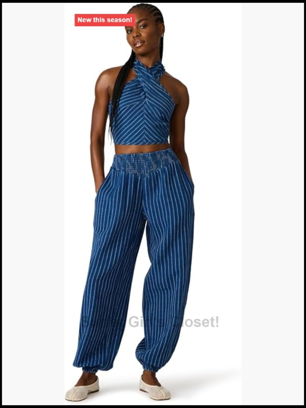 Sleeveless Halter Tank Top Striped Cotton Linen Blend